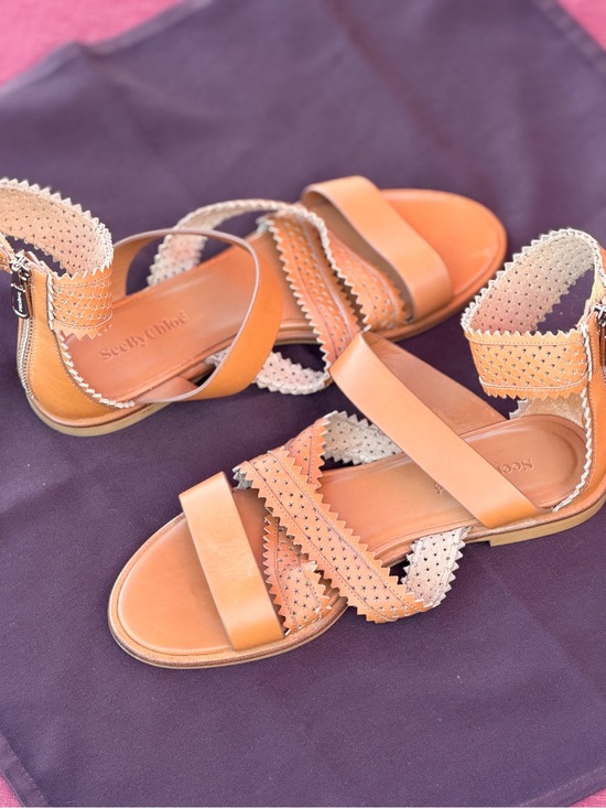 See By Chloe Shoes - See By Chloé Tan Leather Strappy Ankle-Zip Gladiator Flat Sandals